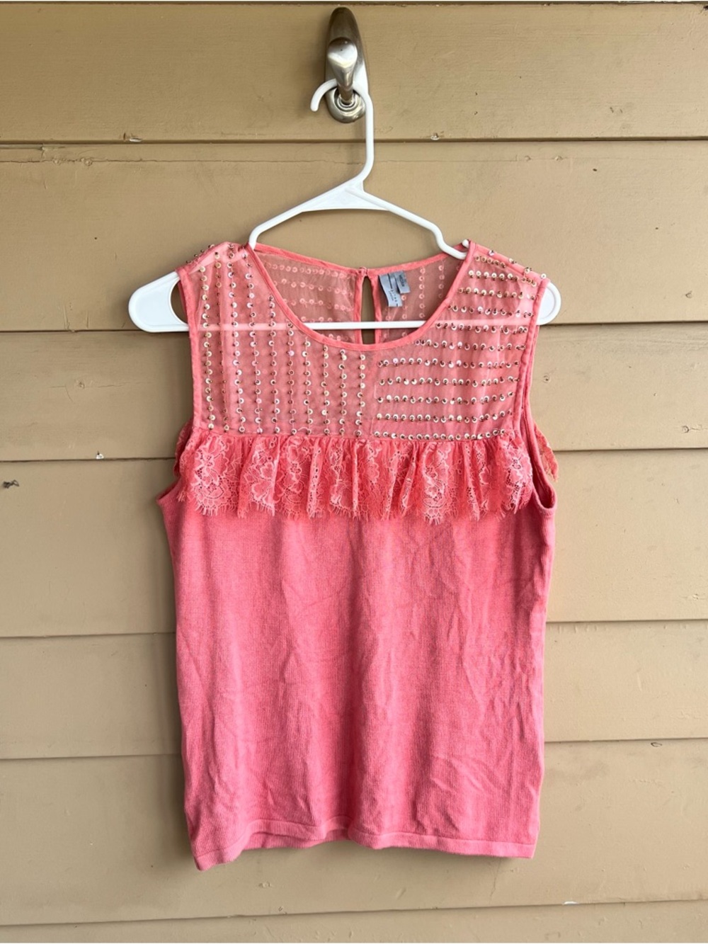 Anthropologie Bl^nk London Embellished Pink Sweater Tank Top Size M